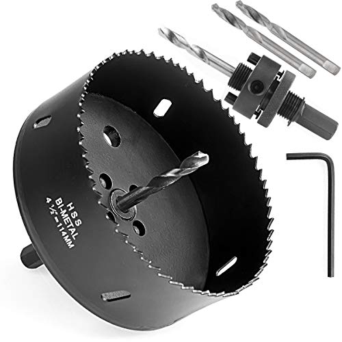 Eliseo 4-1/2 Inch Hole Saw with Heavy Duty Arbor,HSS Bi-Metal Holesaw Drill Bits Cut Smooth and Fast in Wood,Plastic, Drywall, Thin Metal(Black)