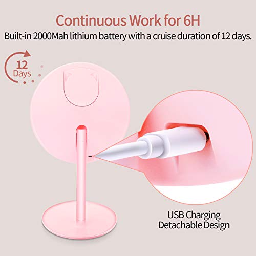 Morpilot Miroir de Maquillage Grossissant 7x Lumineux à Ventouse avec 66 Lumières LED Naturelles, Rotation à 120° et Fonctionnant sur batterie (Rose 2)