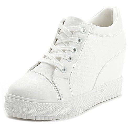 ACE SHOCKWomen Wedges Sneakers with Hidden Heel Ankle High Platform Walking Shoes Fashion Bride Wedding Shoes