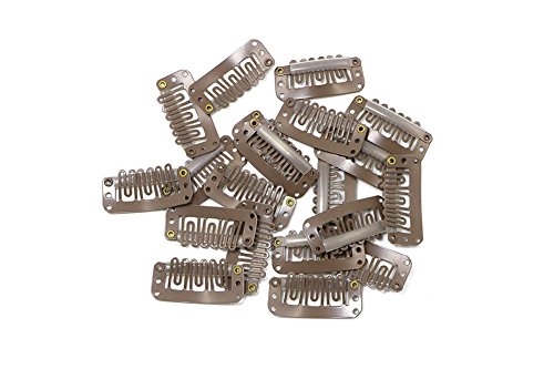 Snap Clips for Hair Extensions Weaves 20pcs U-shape Metallic Wig Clips With Silicon Rubber Large Size Medium Brown