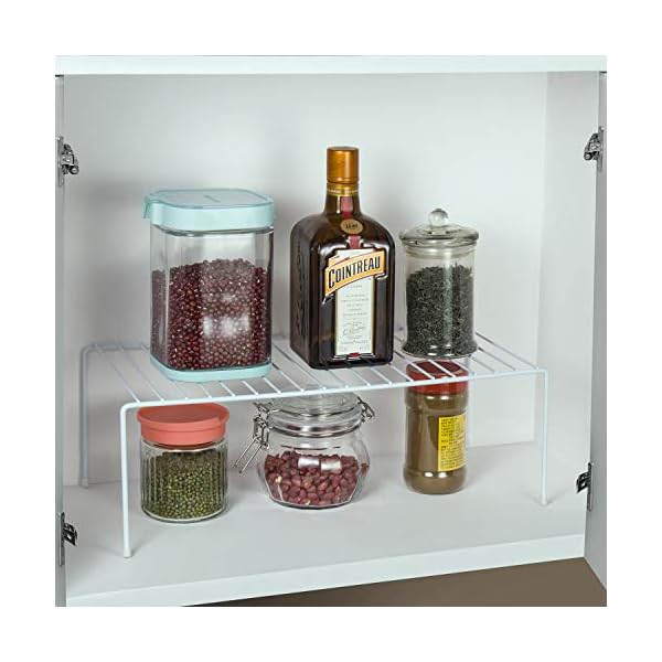 QIWODE-Kitchen-Cupboard-Organiser-Home-and-Kitchen-Storage-Shelf-Wire-Rack-Made-of-Metal-for-Kitchen-Cabinets-Counter-Tops-Pantries-Food-and-Utensils-White-Pack-of-2 QIWODE Kitchen Cupboard Organiser, Home and Kitchen Storage Shelf Wire Rack Made of Metal for Kitchen Cabinets, Counter…
