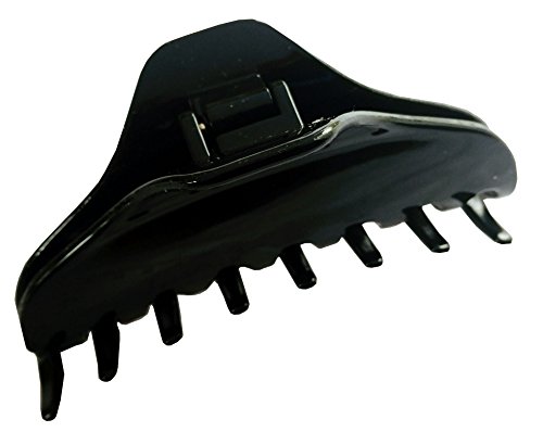 Parcelona French Boss Thin Glossy Black Medium Covered Spring Jaw Hair Claw Clip Clutcher Clamp