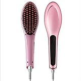 Hollyson Pink Brush Hair Straightener 29W Digital Anti Scald Anti Static Ceramic Heating Detangling Hair Brush For Instant Magic Silky Straight Styling Massage Straightening Iron