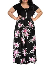 VISLILY - Maxi vestido de manga corta con estampado floral para mujer, talla grande, con bolsillos