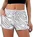POSHDIVAH Silver Metallic Shorts for Women Hot Sparkly Shiny Shorts with Elastic Drawstring M