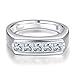 BONLAVIE 925 Sterling Silver Princess Cut Cubic Zirconia CZ Wedding Band Ring for Mens Womens Size 6-12