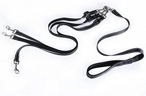 Sunnyhome007 3 in 1 Adjustable Detachable Nylon 3 Way Dog Coupler Leash Splitter Triple Dog Leashes with Padded Handle for Small Medium Large Puppy Pet