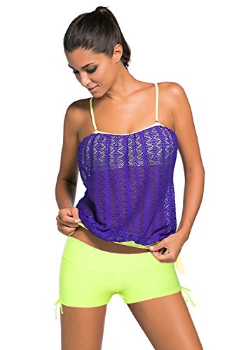 Aleumdr Women's Bandeau Top Triangle Briefs Swimsuits Tankini Large Purple(FBA)