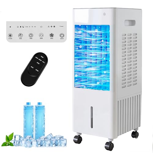 NOMEY 4 En 1 Enfriador de Aire Portatil, 13L Tanque Aire Acondicionado Portatil, 4 Modos 3 Velocidades, Apagado Automático, Temporizador de 7.5h, 20H de Enfriamiento, Ideal Para Dormitorios, Oficinas