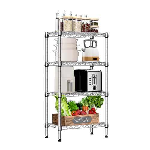 M MZG 4 Tier Metal Shelving Unit, Load Capacity 454 kg, Adjustable Shelves for Garage, Storage, Laundry and Kitchen, Studio, Chrome, 30 x 55 x 100 cm