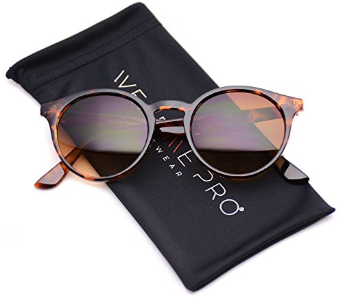 WearMe Pro Classic Small Round Retro Sunglasses, Tortoise Frame/Brown Lens