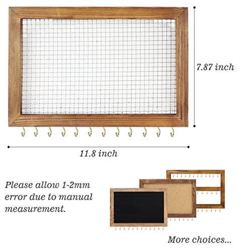 Jewelry Organizer Wall Mounted Mesh Rustic Wood Vanity Jewlerynorganizer Display Earring Storage Holder Organiser with Hooks Hanging Earing, Necklace, Bracelet and Sunglasses(Stencil)