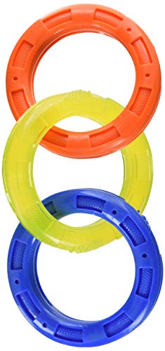 nerf - juguete para perros con múltiples anillos, ligero, duradero y resistente al agua, 4 pulgadas de diámetro para razas medianas / grandes, unidad única, azul, naranja, verde