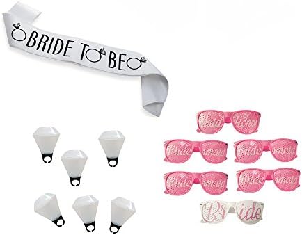 Bachelorette Party Bride To Be Kit - for Bridal Party, Bachelorette Party, Hen Party - Includes Bride &amp; Bridesmaid Sunglasses, Bride Sash, Ring Shot Glass