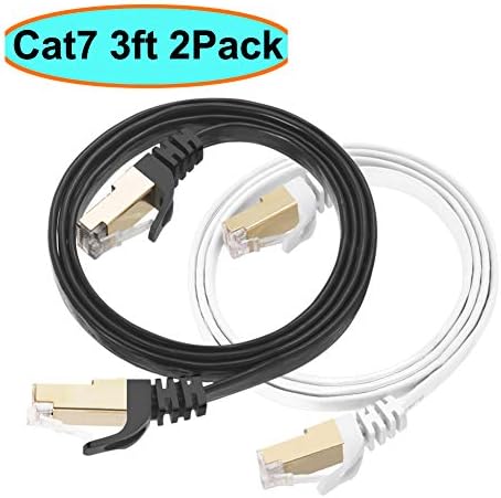 Cat7 Ethernet Cable 3 ft Shielded (STP), AULLOV High Speed Flat RJ45 Cat-7/Category 7 Internet LAN Computer Patch Cord Cable, Faster Than Cat5/Cat6-3 Feet Black & White-2 Pack
