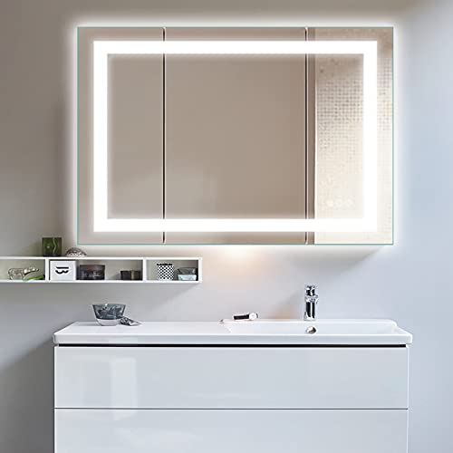 Amorho LED Bathroom Mirror 40"x 32" with Front and Backlit, Stepless Dimmable Wall Mirrors with