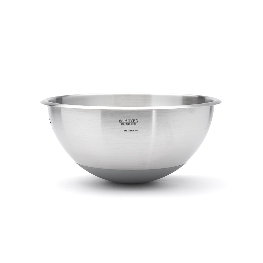 De Buyer 3373.30 Stainless Steel and Silicone Hemispherical Pastry Bowl, 30 cm Diameter
