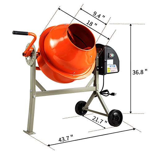 2-1/5 Cu Ft Electric Concrete Cement Mixer Mortar Mixing Stucco Seeds Portable Barrow Machineï¼ŒOrange