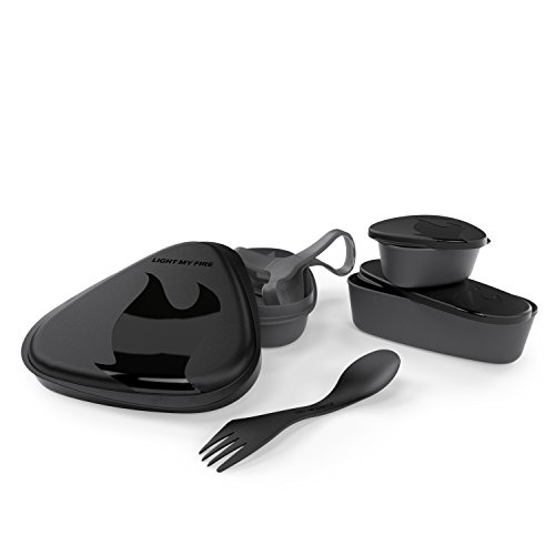 Light My Fire 6-Piece BPA-Free Lunch Kit with Plate, Bowl, Storage Boxes and Spork, Black