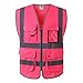 JKSafety 9 Pockets Class 2 High Visibility Zipper Front Safety Vest With Reflective Strips, Meets ANSI/ISEA Standards (X-Large, 150-Pink)