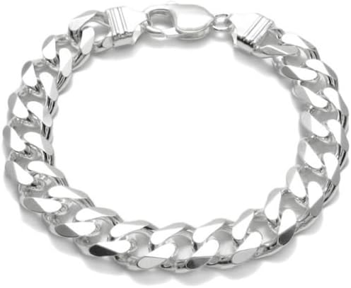 925 Sterling Silver Flat Cuban Link Chain Bracelet 11mm