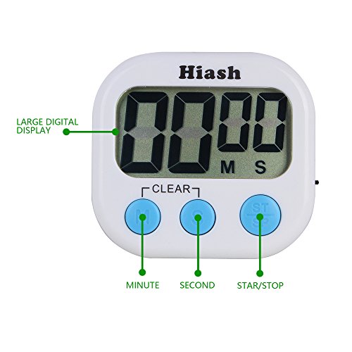 Hiash Digital Kitchen Timer Big Digital LED Display Volume Adjustable Back Strong Magnetic Automatic Shutdown, White