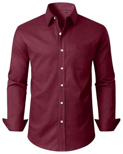Alimens & Gentle Burgundy Dress Shirt for Men Long Sleeve Button Down Shirt at Amazon