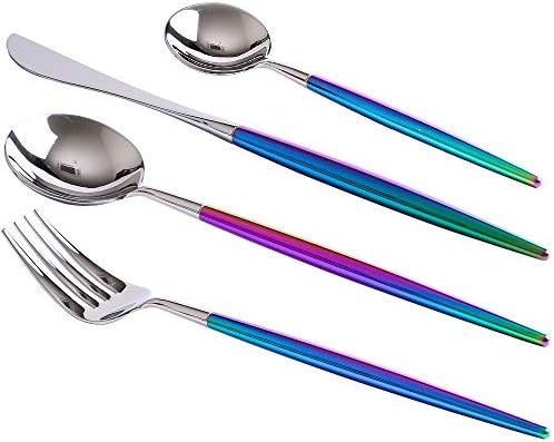 Kawasimaya Flatware Cutlery Set Stainless Steel Utensils Service for 4 Include Knife Fork Spoon Silver & Multi