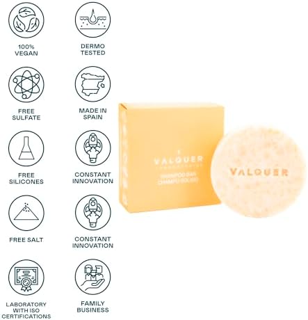 Valquer Champú Solido Sunset Fórmula Zero para Toda la Familia. Repara, Nutre y Suaviza Consiguiendo un Pelo Cuidado, con Avena y Aloe Vera. Vegano y Natural. 50 g.
