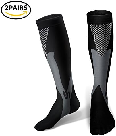 Compression Socks Pack of 2 For Women &amp; Men - Best For Running, Pregnancy, Travel, Nursing,Better Blood Circulation 20-30mmHg (XXL, Black)