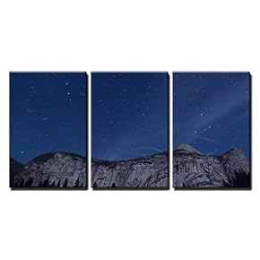 3 Piece Canvas Wall Art - Starry Sky Over Mountain Peak - Modern Home Art Stretched and Framed Ready to Hang - 16"x24"x3 Panels