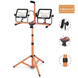 TACKLIFE Dual-Head LED Work Light, 16.5ft Wire, Detachable Metal Telescopic Tripod, IP65 Rotating Waterproof Lamps, Suitable for Gardens, Courtyards and Sites HXLWL4B
