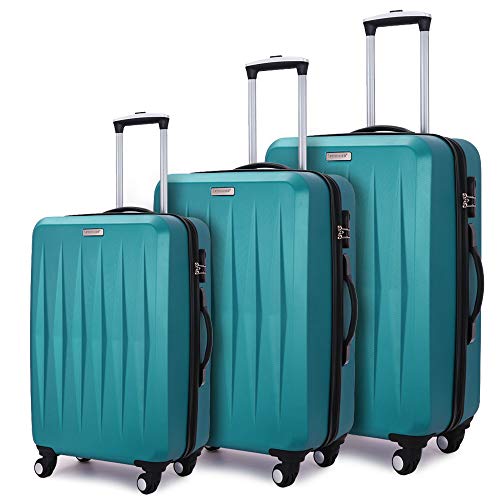 Luggage 3 Piece set ABS Hardshell with Spinner Durable and Lightweight 3 PC Suitcase sets 20 24 28 inch, Free Backpack Inside (Green 2)