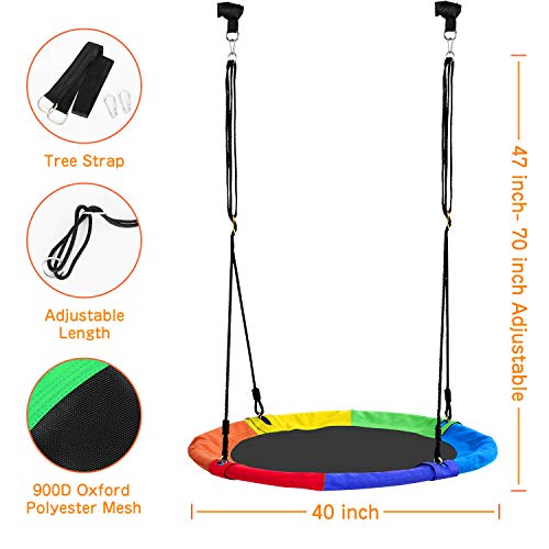 YEEGO DIRECT Giant 40" Flying Saucer Tree Swing Set 900D Oxford Waterproof Frame Bonus Adjustable Hanging Ropes Easy Install, Steel Frame, Accessories Included, 2 Years Warranty(Rainbow)