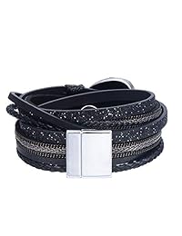 Azora Pulsera de cuero para mujer multicapa Druzy Stone Cuff pulseras con cierre magnético regalo para niñas