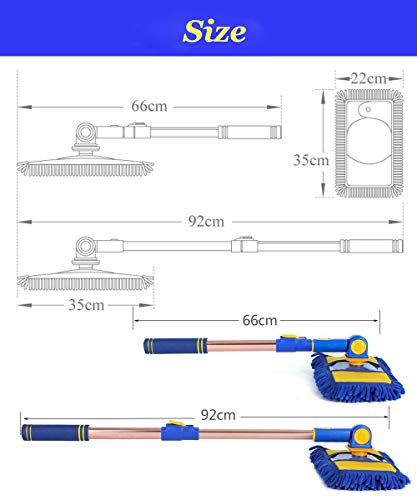 Car Wash Brush Kit Portable Car Washing Cleaning Mop 360Â° Rotation Ultra Plush Telescopic Chenille Car Wash Brush with Long Handle Microfiber Car Drying Towels Super Absorbent