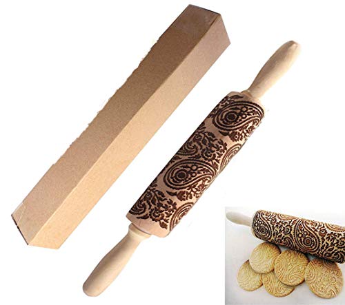 Paisley Wooden Rolling Pin Embossing Woody 3D Laser Engraved Rolling Pin for Baking Cookies Biscuit Fondant Cake Dough Clay - Thumbnail 5