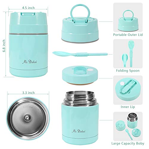 Mr.Dakai Insulated Lunch Containers Thermoses Food Jar Vacuum Stainless Steel 27 oz Leak Proof Keep Food Cold Hot Container for Kids Adult Lunch Box School Camping Outdoors, BPA Free (Cyan Blue) - Thumbnail 5