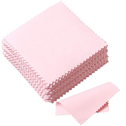 Herisdo 50 Pieces Jewelry Polishing Cloth, Cleaning Cloth for Sterling Silver Gold Platinum, Keep Jewelry Clean and Shiny(Pink)