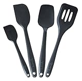 Kandu Silicone Spatula Kitchen Best Set Of 4 Solid Hygienic Heat Resistant Baking & Cooking Utensils - Spoonula Large, Small Spatulas Plus Slotted Turner In Premium Nonstick Black Color
