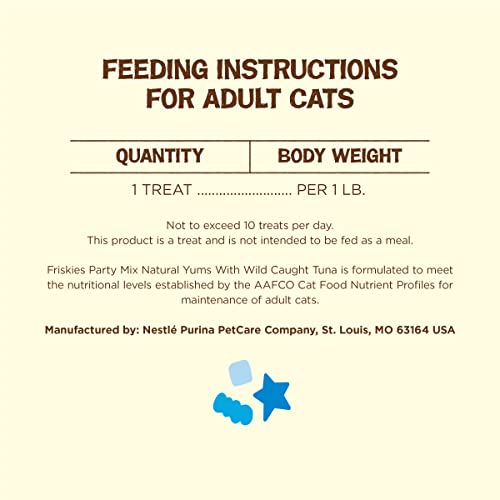 PURINA FRISKIES NATURAL CAT TREATS, PARTY MIX NATURAL YUMS WITH WILD CAUGHT TUNA AND ADDED VITAMINS, MINERALS AND NUTRIENTS – 20 OZ. CANISTER