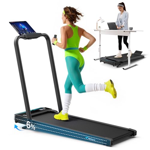 MERACH Tilting Treadmill, 5% Slope, Treadmill 2-6 km/h, 3.0HP Silent Walking Pad, Office Treadmill Large Surface 40 cm, LED Display, Max Load 136 kg, for Home, Office, Black