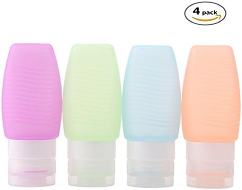 4 Pack-FNSHIP Portable Food Grade Squeeze Silicone Liquid Travel Bottles TSA Approved For Shampoo, Conditioner, Lotion, Toiletries, condiments (1.6OZ brush wash type)