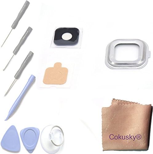Cokusky® Back Camera Frame Holder Glass Lens with Frame Adhesive Repair for Samsung Galaxy S6 Active G890A (Silver)