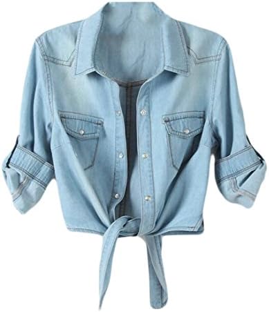 GH Womens Tie Front Denim Short Button up Capes Casual OutwearJacket Light Blue X-Large