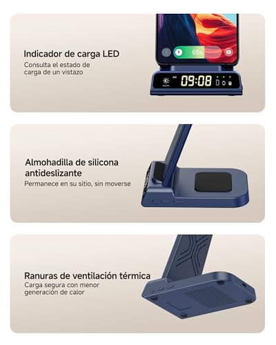 Cargador Inalámbrico para Samsung S26 Ultra, Estación de Carga 3 en 1 para Samsung Galaxy S26/S25 Ultra/S24/Z Flip 7/Z Fold 7, Base de Carga para Galaxy Watch 8/Ultra/7/6, Buds 4/4 Pro (No Adapter)