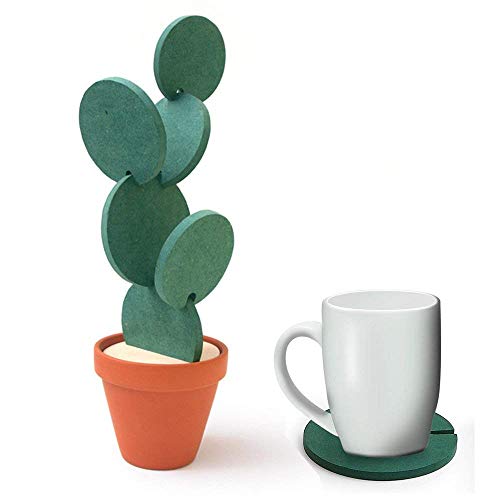 6-Piece Green Coaster Set with Flower Pot Shaped Holder - Thumbnail 5