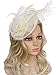 Vijiv Women Vintage Derby Fascinator Hat Pillbox Headband Feather Cocktail Tea Party, Beige, One Size