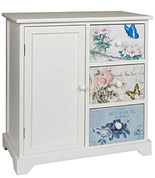 Furniture White 3 Drawer 1 Door Chest Cabinet With Blue Pink And
