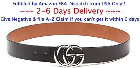 (2-7 Days Fast USA Deliver Guarantee Fulfilled by Amazon) Silver Buckle Style Women Lady Leather Belt ~ 3.8cm Belt Width